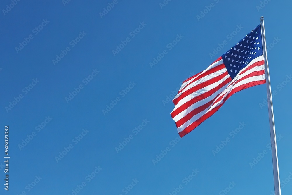 Fototapeta premium American flag waving against clear blue sky