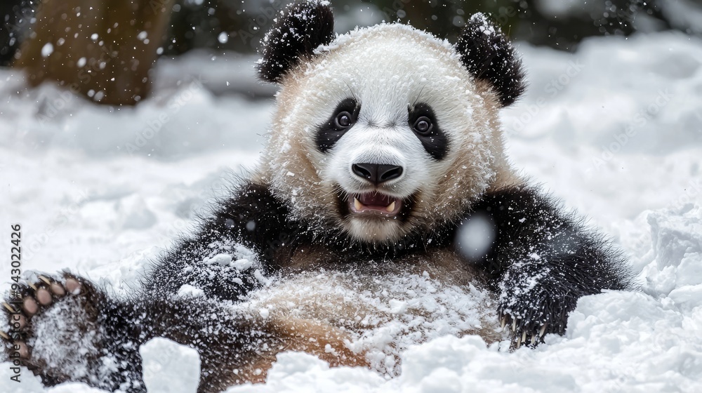 Giant Panda Playing In The Snow Giant Panda Playing In The Snow