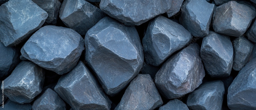 A pile of large rocks with a dark blue color. The rocks are piled up and are of different sizes A pile of large rocks with a dark blue color. The rocks are piled up and are of different sizes