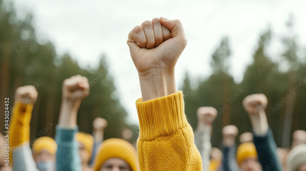 Raising fists in solidarity, this image captures moment of unity and ...