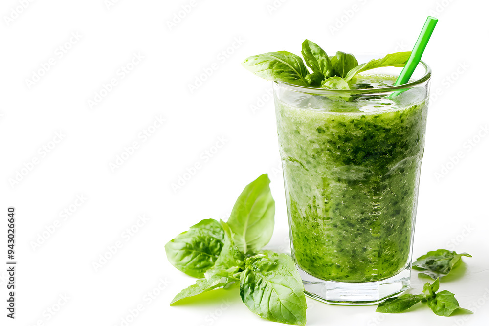 A glass of green smoothie, a healthy natural drink, isolated on white A glass of green smoothie, a healthy natural drink, isolated on white