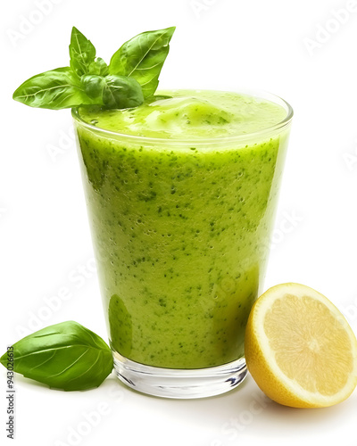 A glass of green smoothie, a healthy natural drink, isolated on white