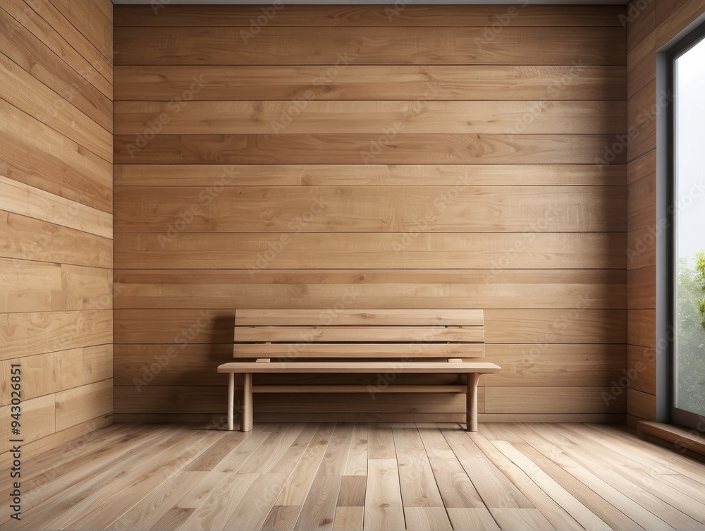 Wooden Bench in a Room with Wood Paneling and a Window Wooden Bench in a Room with Wood Paneling and a Window
