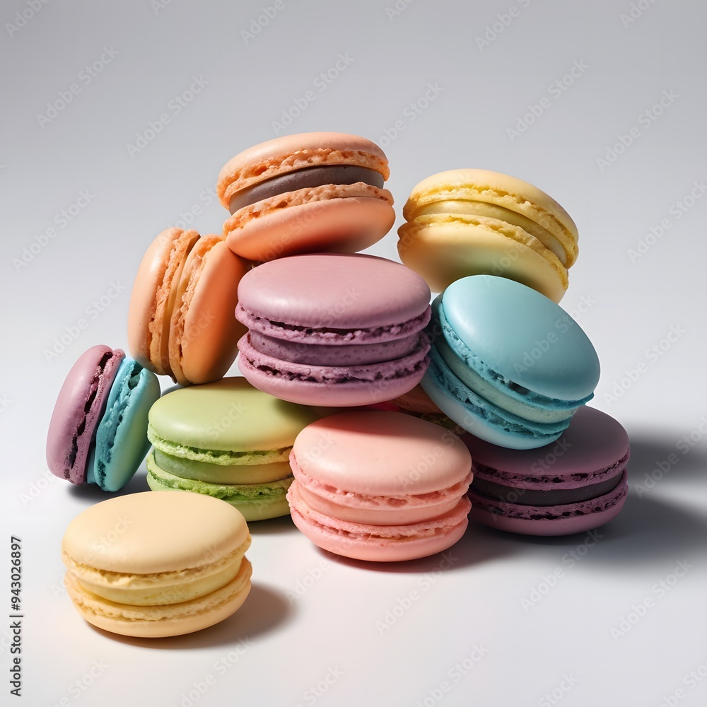 Obraz premium colorful French macarons with white background