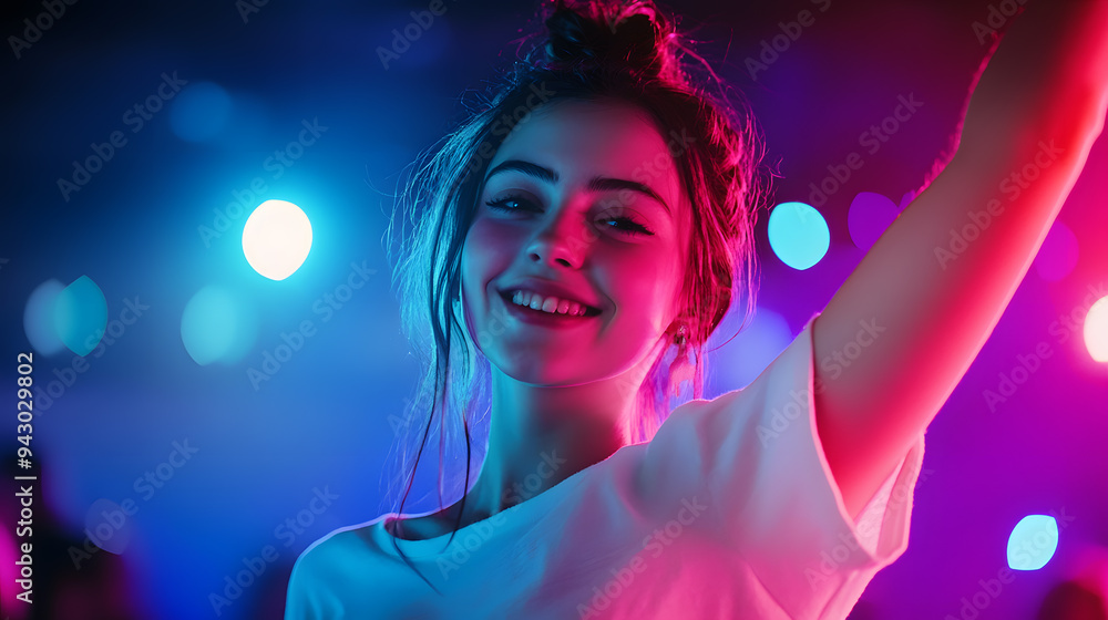 Young girl dancing at a disco in a nightclub Young girl dancing at a disco in a nightclub