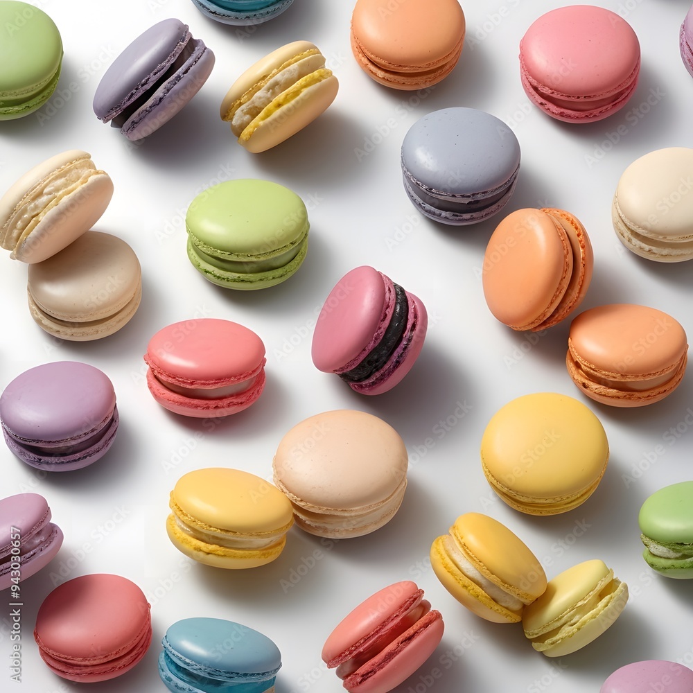 Obraz premium colorful French macarons with white background