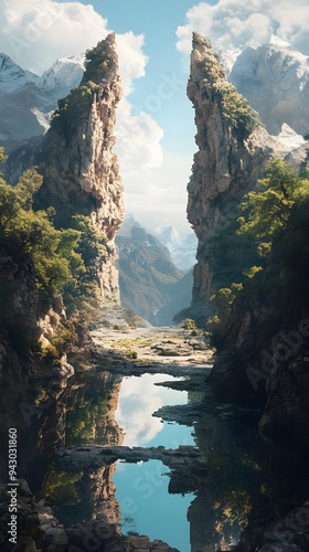 A Tranquil Reflection in a Mountainous Gorge