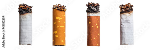 Cigarette butts in different stages representing smoking and health issues transparent background photo