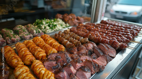  The 3D render showcases a well-organized butcher shop displaying a variety of meats ready to cook. The scene includes fresh chicken cuts, such as whole chickens and breasts, arranged neatly 