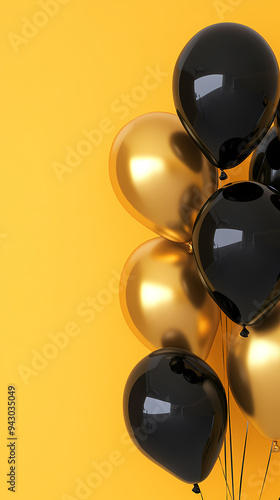Festive decoration with black and gold balloons
