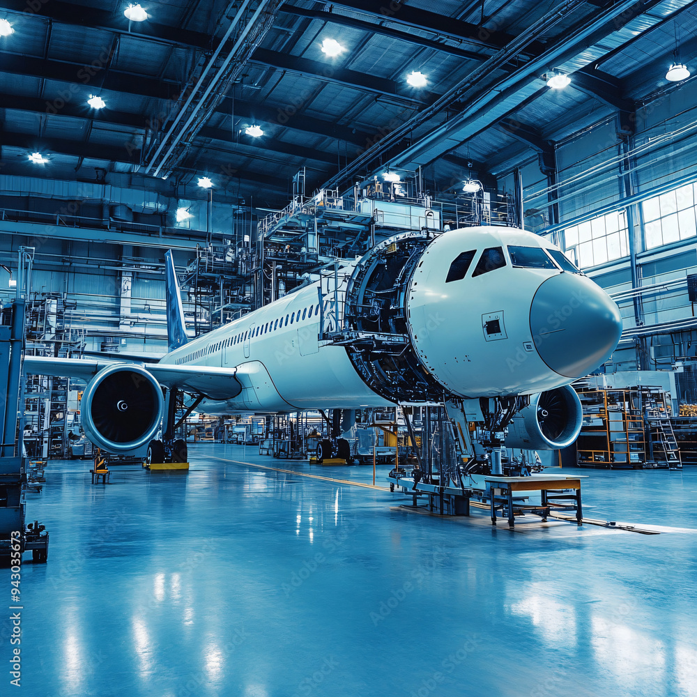 A high-tech factory producing aerospace components. A high-tech factory producing aerospace components.