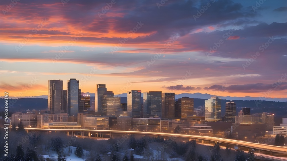 Obraz premium Bellevue's sunset skyline