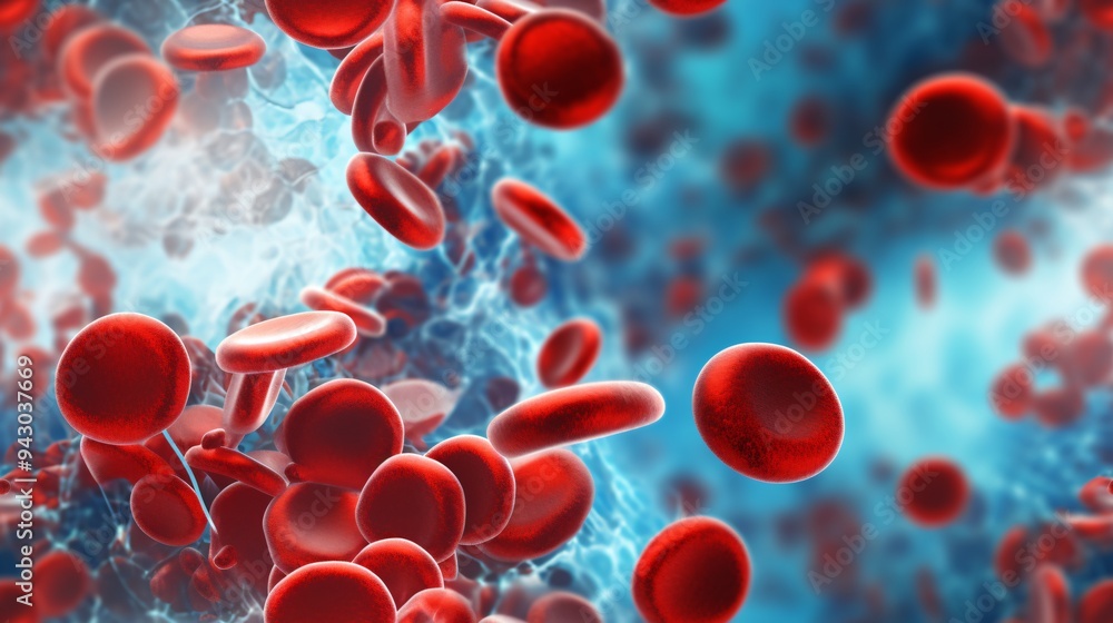 Blood Cell Photo Portrait Microscopic close-up of blood cells moving through an artery, featuring ...