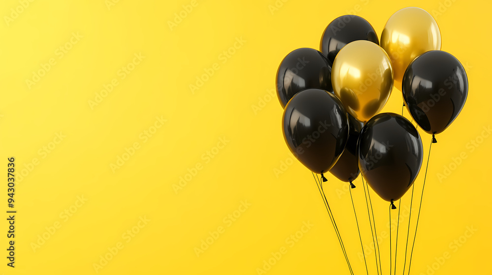 Festive decoration with black and gold balloons Festive decoration with black and gold balloons