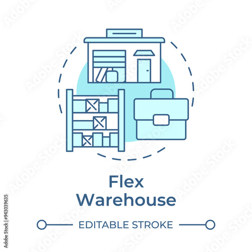 Flex warehouse soft blue concept icon. Industrial building type. Hybrid of office and storage space. Round shape line illustration. Abstract idea. Graphic design. Easy to use in article