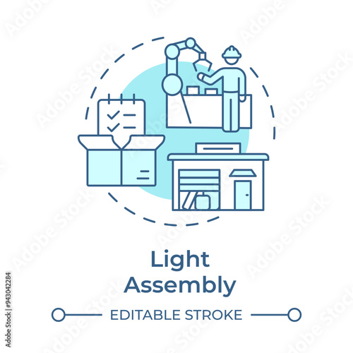 Light assembly soft blue concept icon. Industrial property type. Production and packaging. Quality control. Round shape line illustration. Abstract idea. Graphic design. Easy to use in brochure