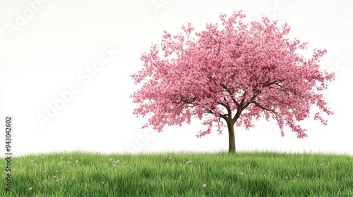 sakura tree on green grass on the white background