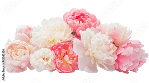 Wallpaper Mural A bouquet of peony flowers in various shades of pink and white, artfully displayed on a white background, perfect for a floral-themed concept. Torontodigital.ca