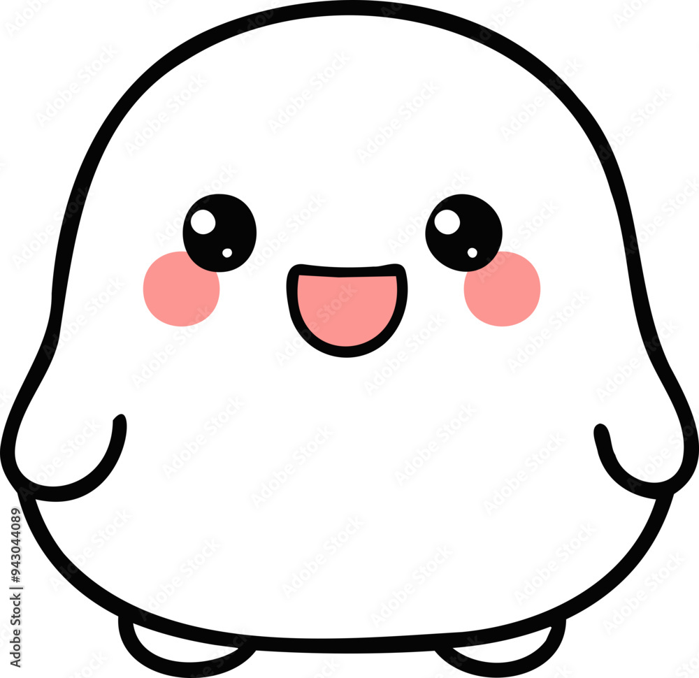 A cute, round, white character with big, sparkling eyes and a wide, happy smile. A cute, round, white character with big, sparkling eyes and a wide, happy smile.