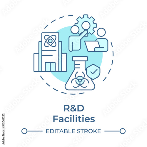 Research and development facility soft blue concept icon. Industrial property type. Scientific laboratory. Round shape line illustration. Abstract idea. Graphic design. Easy to use in brochure