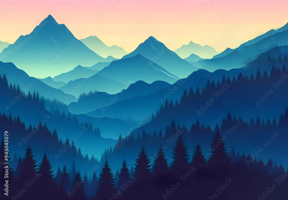 Obraz premium Serenity at Dusk - Layered Mountain Vista