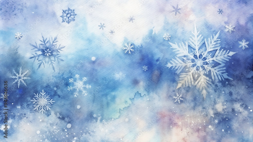 Snowflakes in Dreamy Blue Watercolor Winter Scene with Copy Space Snowflakes in Dreamy Blue Watercolor Winter Scene with Copy Space