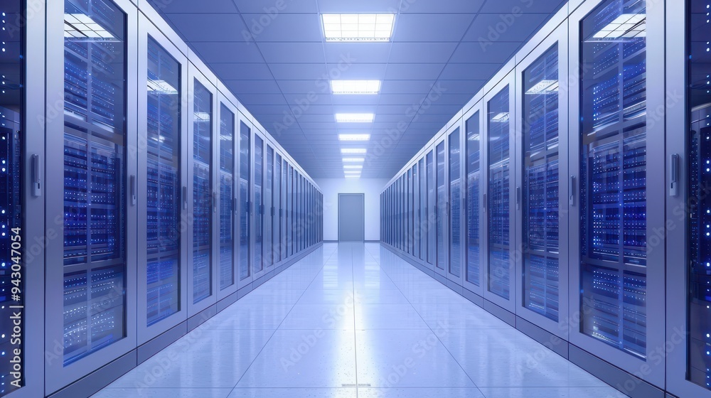 A large room with many blue cabinets and a white floor. The room is very bright and spacious A large room with many blue cabinets and a white floor. The room is very bright and spacious