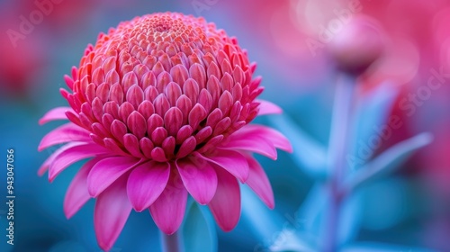 Pink Flower in Bloom: A vibrant pink flower blossoms in the sunlight, its delicate petals unfurling with grace and beauty. The soft, pastel background creates a sense of tranquility, capturing the ess photo