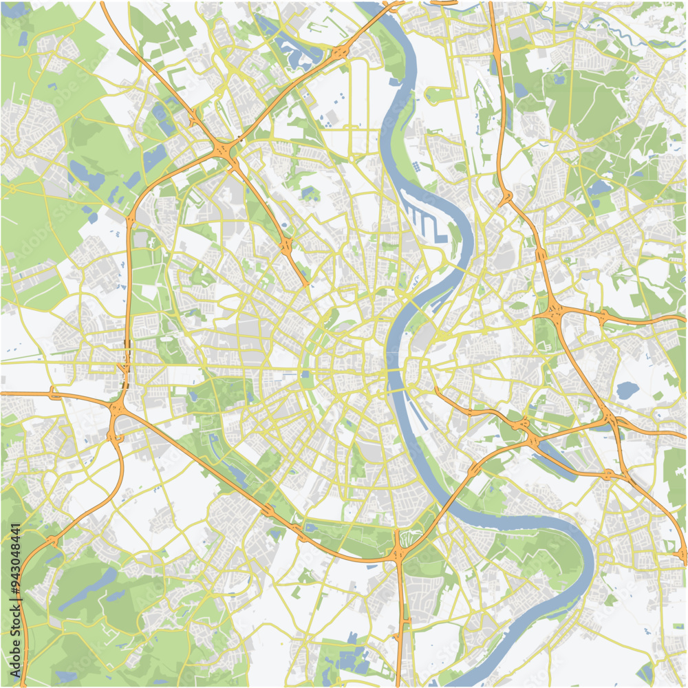Obraz premium Road map of Cologne in Germany. Contains layered vector with roads water, parks, etc.