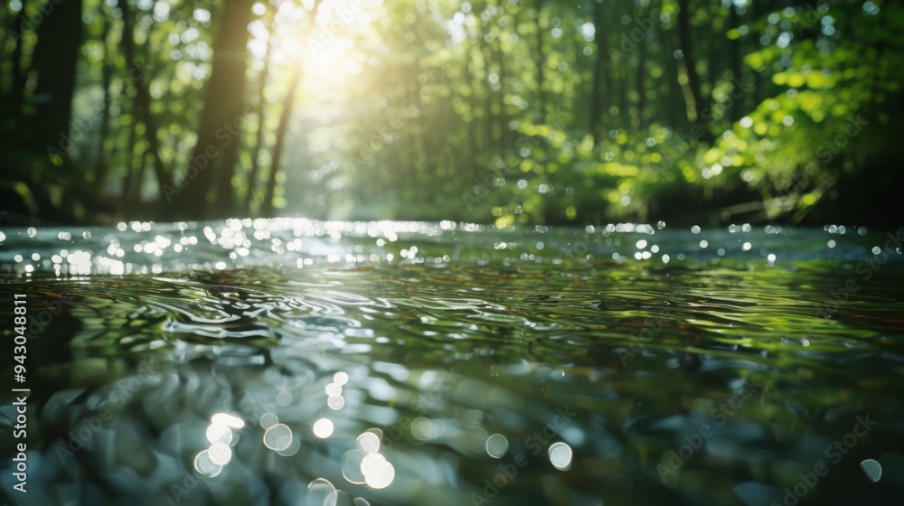 Fototapeta premium Tranquil Forest River. Peaceful, natural beauty concept