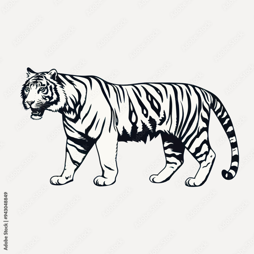 Fototapeta premium Majestic tiger black white illustration