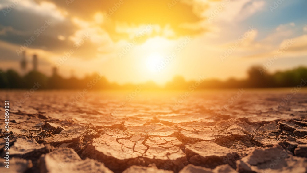 Naklejka premium A captivating view of a sun-drenched scene illuminating cracked earth, symbolizing drought and desolation. The vibrant hues blend beautifully, evoking reflection and concern.
