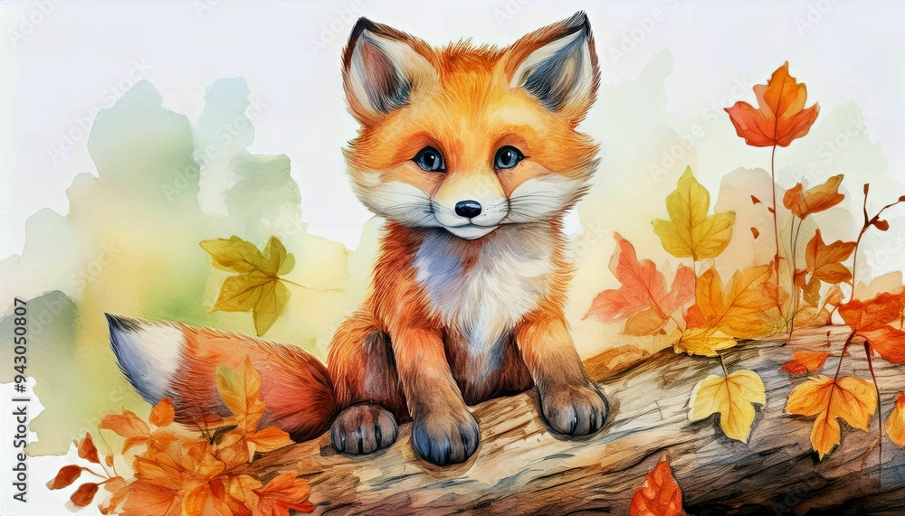 Illustration of a Fox in an Autumn Environment Illustration of a Fox in an Autumn Environment