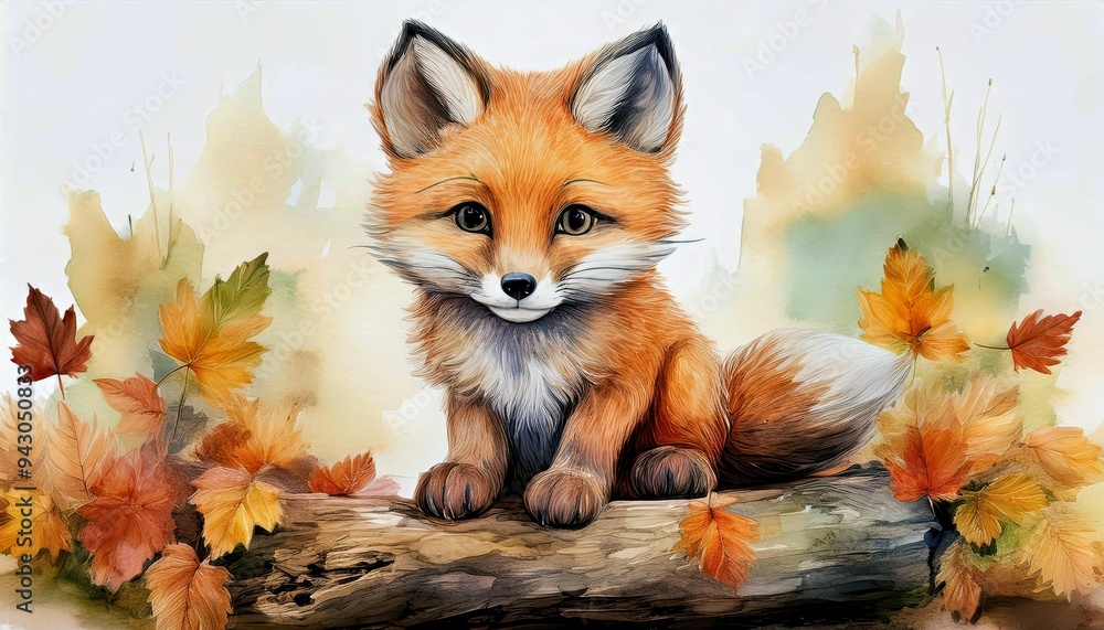 Illustration of a Fox in an Autumn Environment Illustration of a Fox in an Autumn Environment