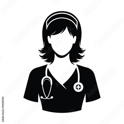 Female doctor vector illustration on white background, doctor silhouette, doctor vector icon