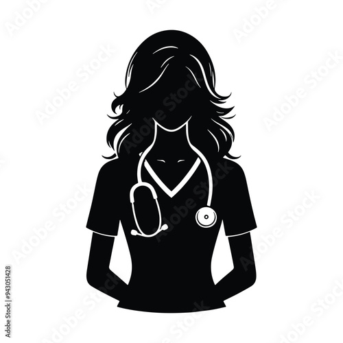 Female medical assistant silhouette on white background, medical assistant icon, nurse icon, doctor vector