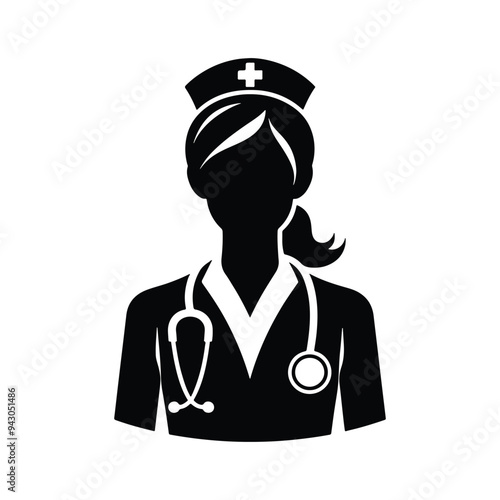 Female medical assistant silhouette on white background, medical assistant icon, nurse icon, doctor vector