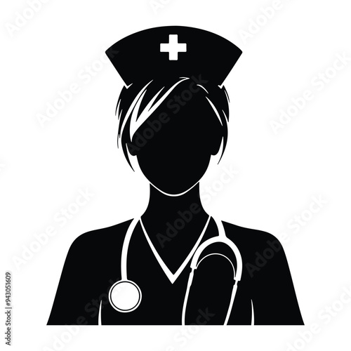 Female nurse vector silhouette on white background nurse uniform, medical icon, nurse icon, nurse vector