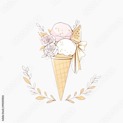 Floral ice cream cone illustration