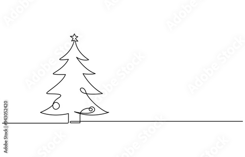 One line drawing of a Christmas tree, Christmas Tree in the Snow Continuous Line Drawing with Editable Stroke, Christmas Tree Continuous Line Drawing with Editable Stroke