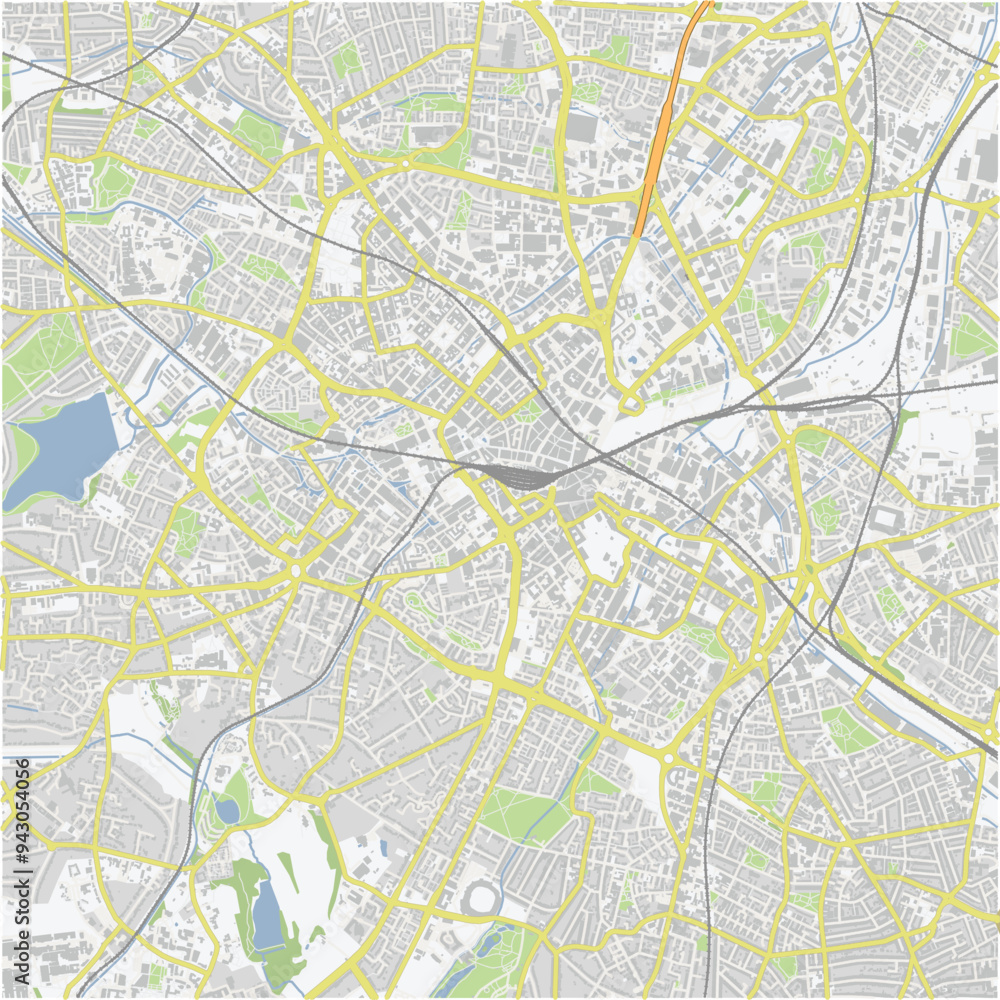 Obraz premium Road map of Birmingham in United Kingdom. Contains layered vector with roads water, parks, etc.