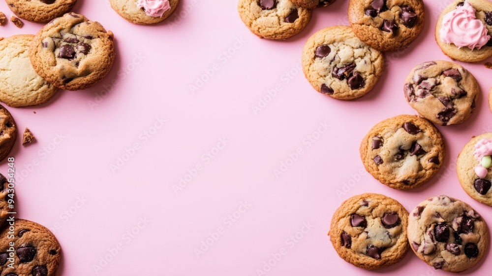 Assorted homemade cookies on pink background Assorted homemade cookies on pink background