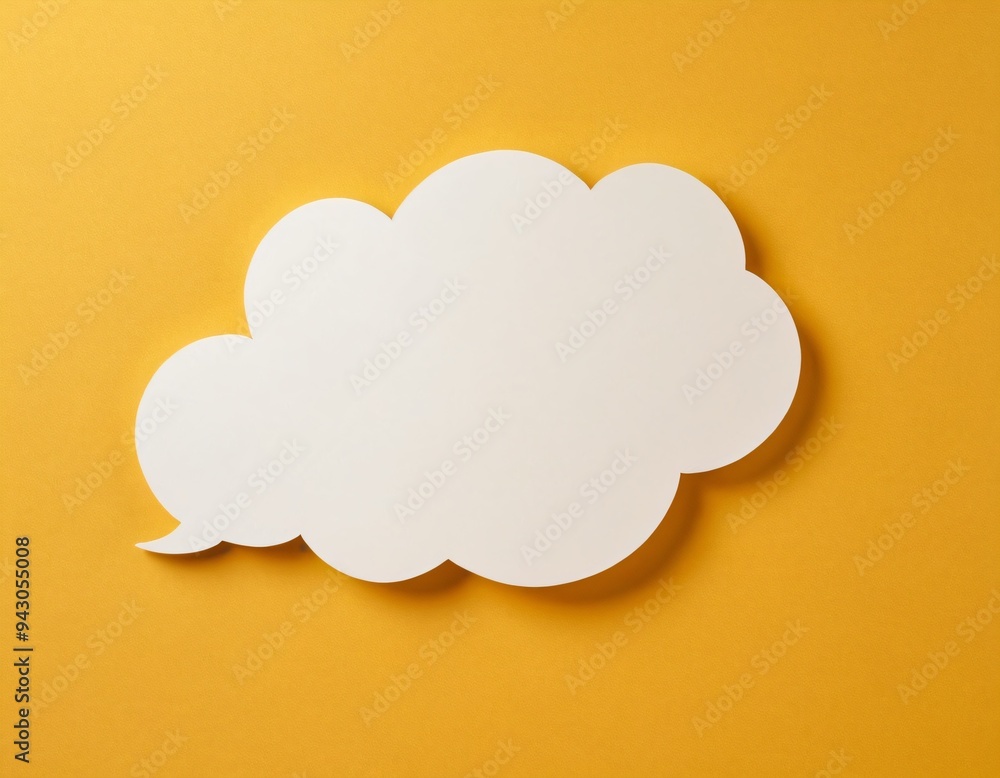 white cloud paper speech bubble shape against yellow background design. Ai generated image white cloud paper speech bubble shape against yellow background design. Ai generated image
