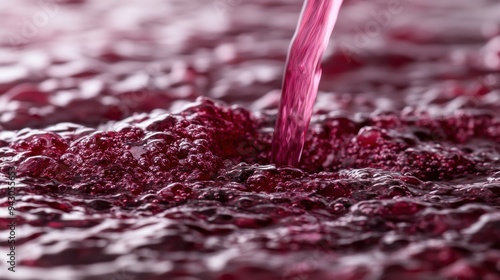 Pouring red wine close-up texture bubbles photo