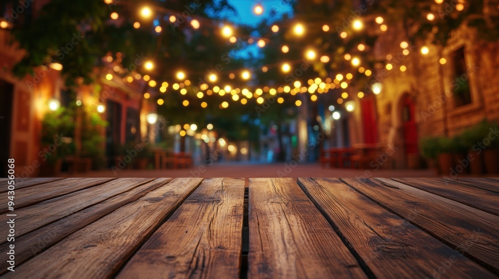 Enchanting evening street scene with festive lights Enchanting evening street scene with festive lights