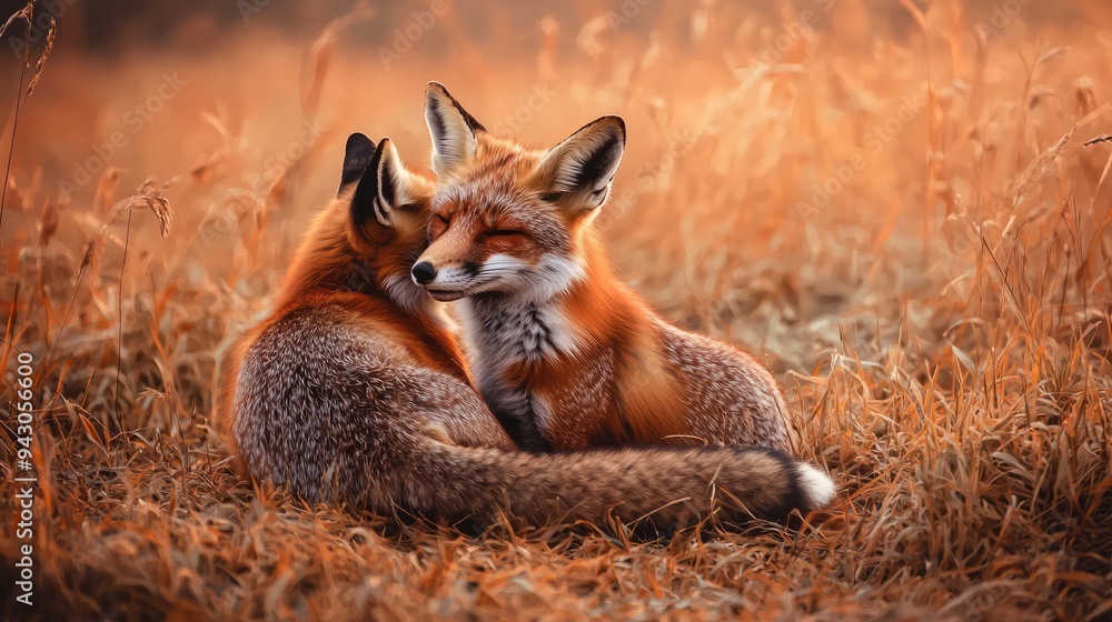 Obraz premium Pair Of Red Foxes In A Field