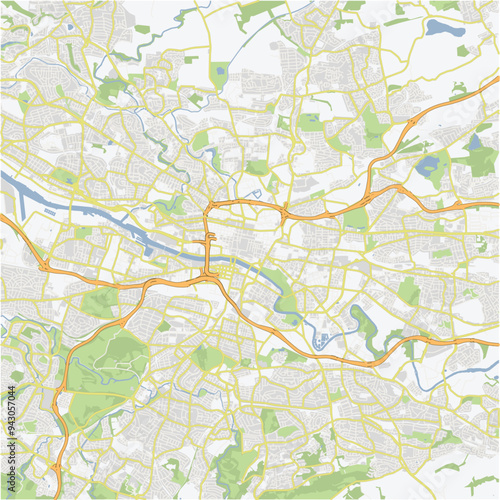 Road map of Glasgow in United Kingdom. Contains layered vector with roads water, parks, etc.