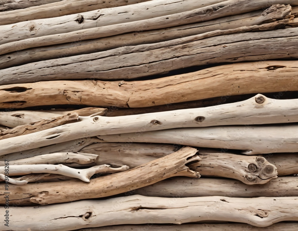 Various textured pieces of driftwood on white background. Isolated. Cutout. Ai generated image Various textured pieces of driftwood on white background. Isolated. Cutout. Ai generated image