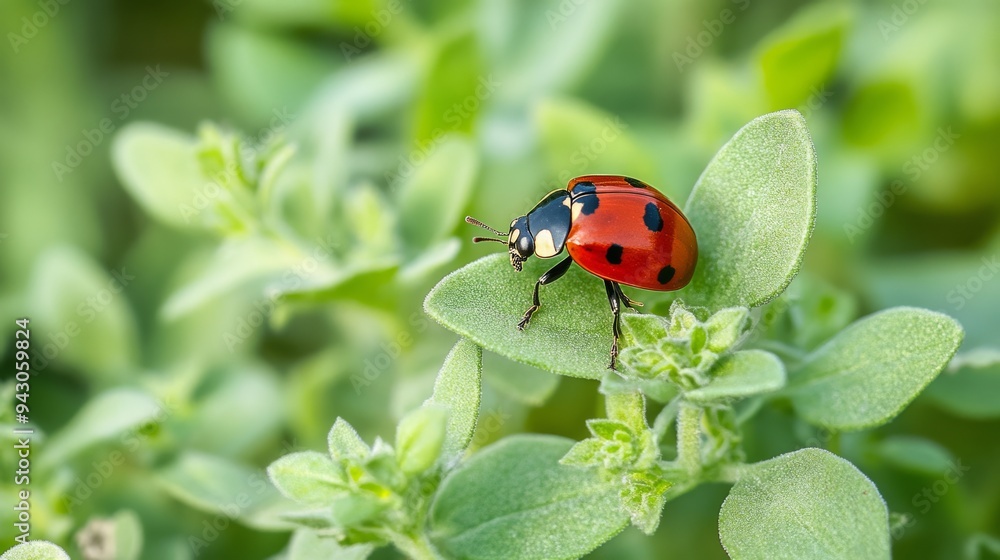 Fototapeta premium Close-up macro photo of ladybug. Animal day, National wildlife day