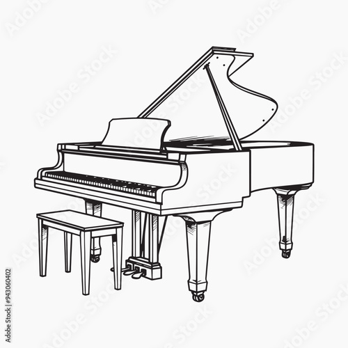 Elegant grand piano line art